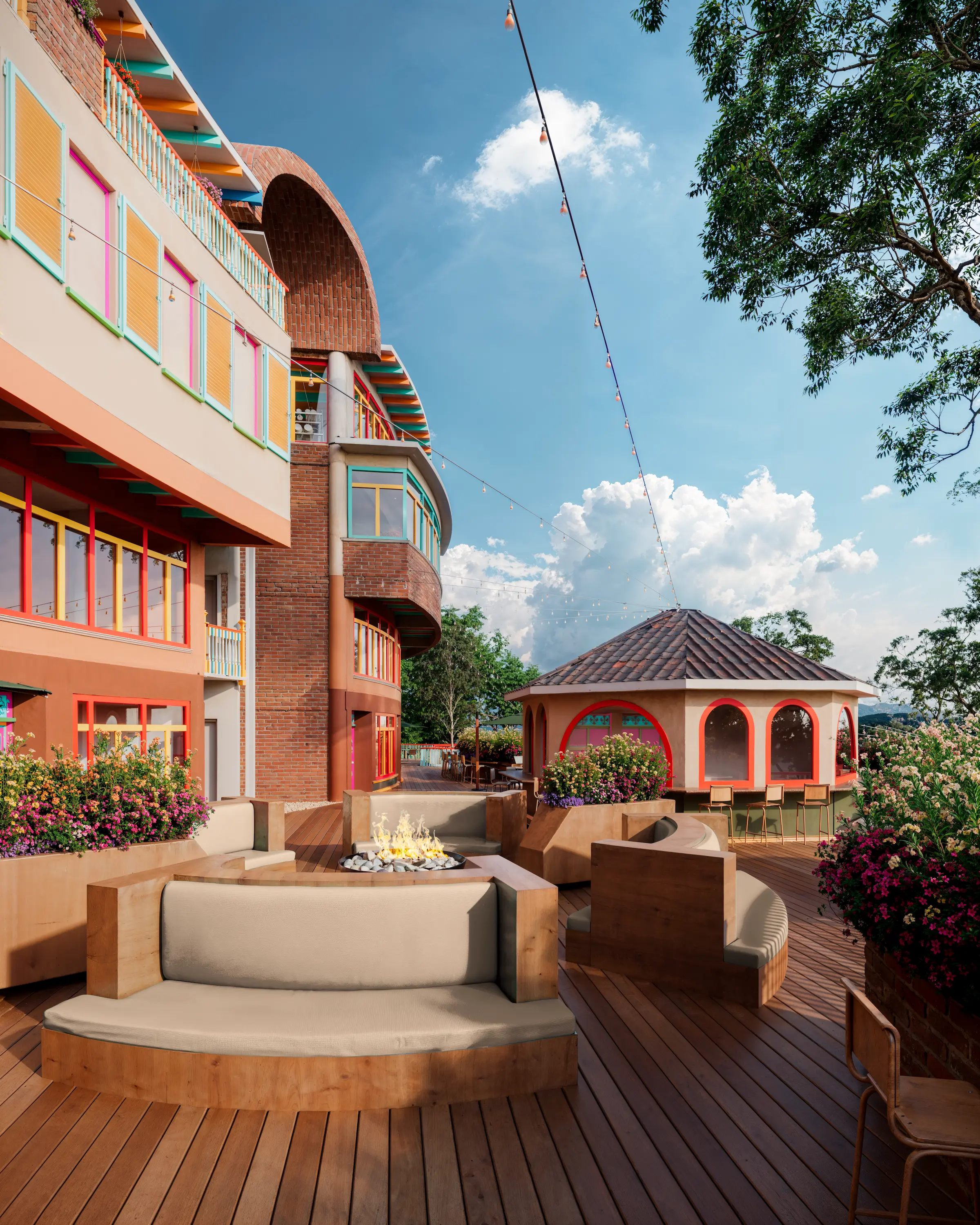 Colonial arches blending with modern architectural lines